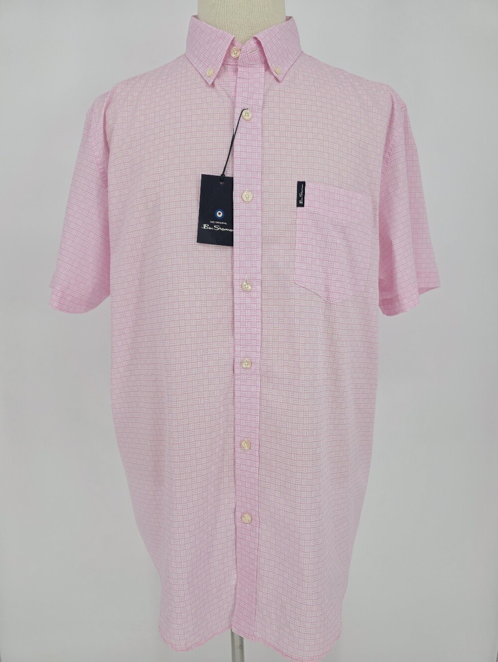 NWT‎ Ben Sherman Pink Geometric Button Down Shirt XXL 100% Cotton Short Sleeve